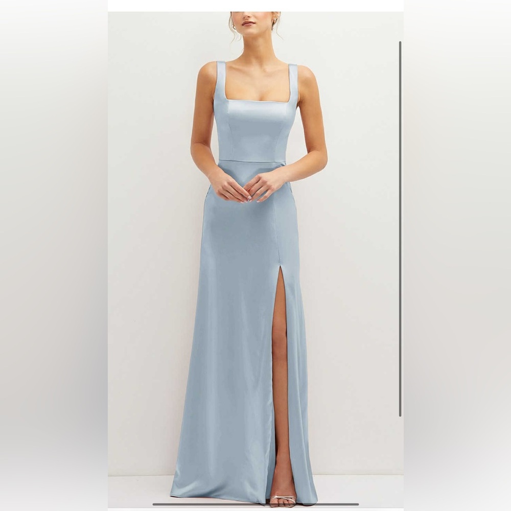 Satin Square-Neck Maxi Dress in Light Blue